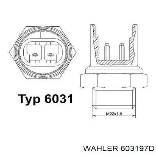 Датчик температуры охлаждающей жидкости (включения вентилятора радиатора) Wahler 603197D