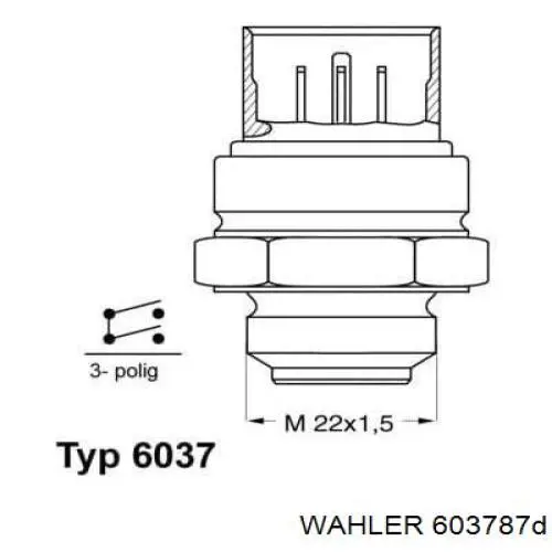 Датчик температуры охлаждающей жидкости (включения вентилятора радиатора) Wahler 603787D