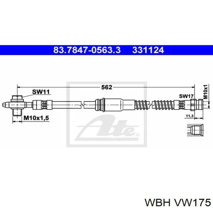 Шланг тормозной передний VW175 WBH