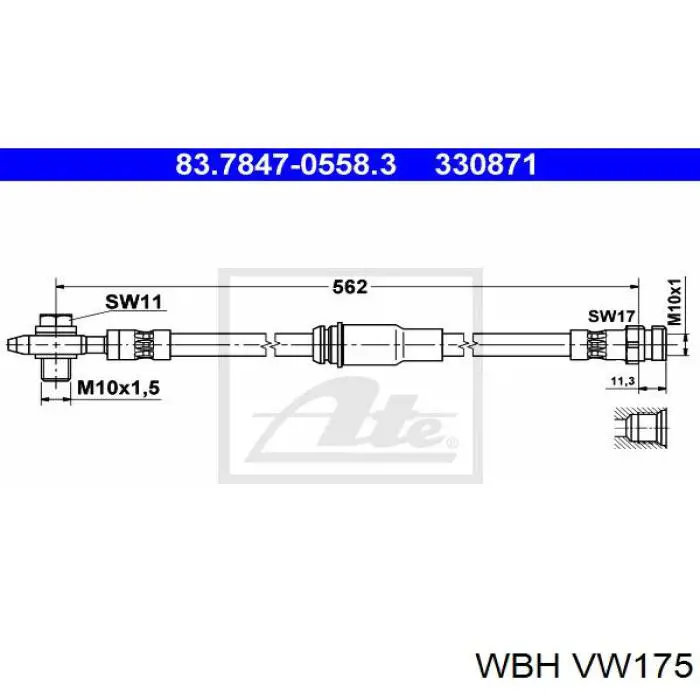 VW175 WBH Гибкая тормозная трубка передняя
