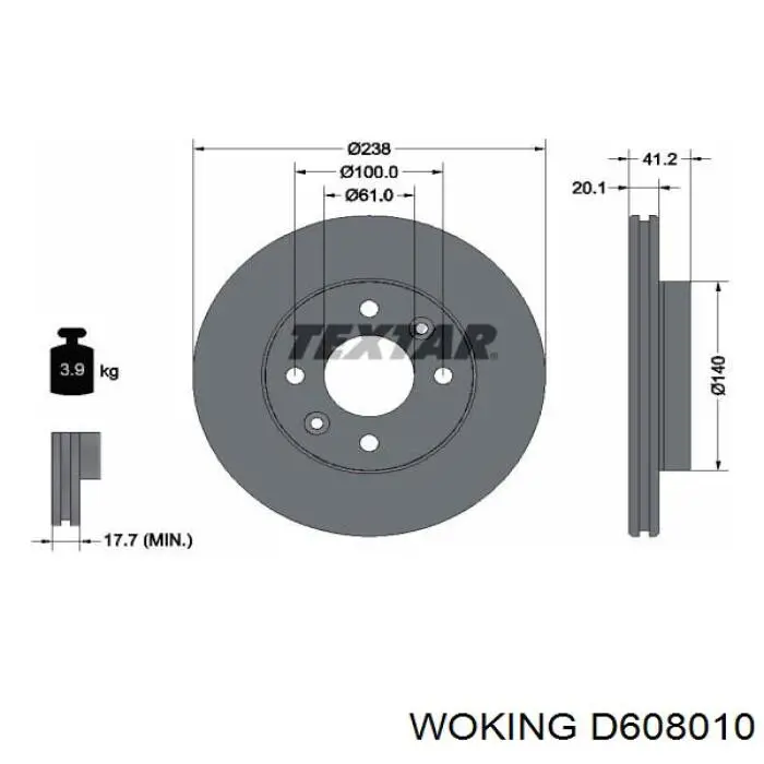 Тормоз дисковый передний Woking D608010 цена, от 22.30 USD