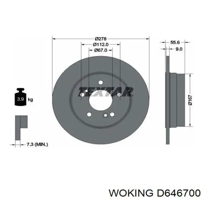 Задний тормозной диск Woking D646700 цена, от 26.22 USD