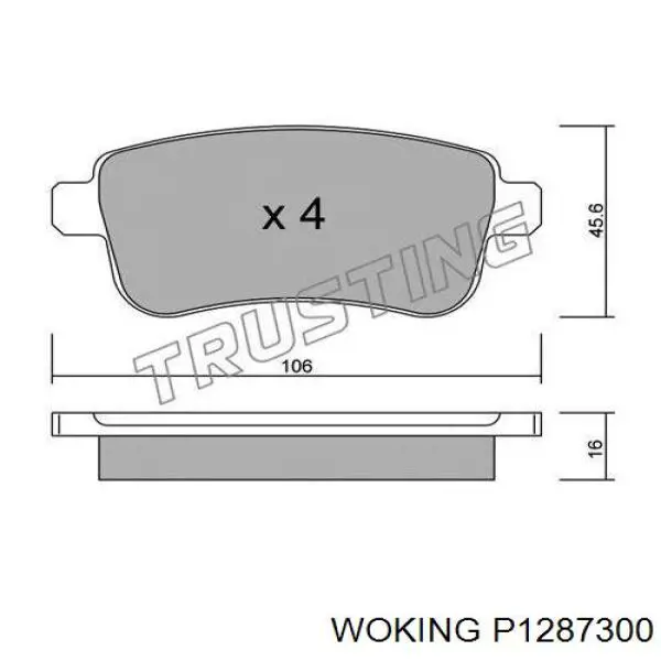 Задние тормозные колодки P1287300 Woking