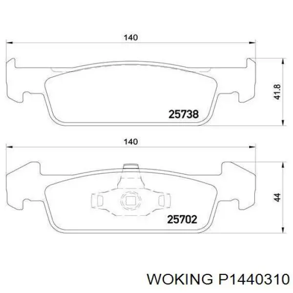 Передние тормозные колодки P1440310 Woking