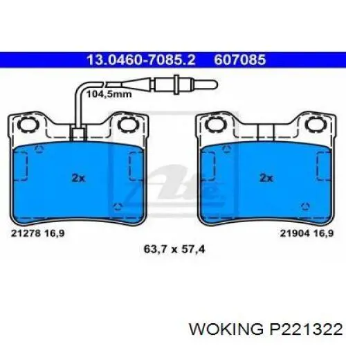 Задние дисковые колодки Woking P221322