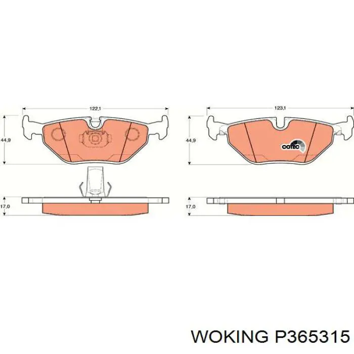 Купить P365315 Woking Колодки тормозные задние, дисковые