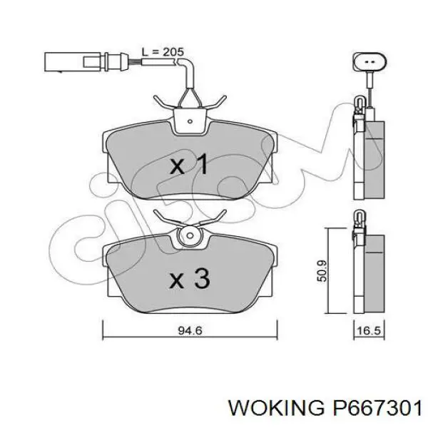 Купить P667301 Woking Колодки тормозные задние, дисковые