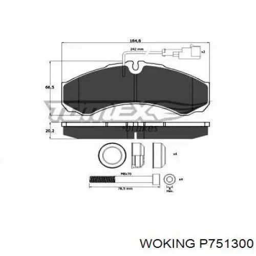 Задние дисковые колодки Woking P751300