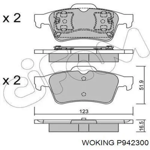 Задние тормозные колодки P942300 Woking