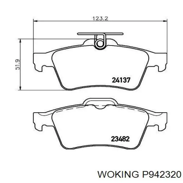Купить P942320 Woking Колодки тормозные задние, дисковые