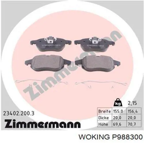 Купить P988300 Woking Колодки тормозные