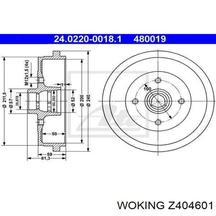 Z404601 Woking Барабанные тормозные колодки