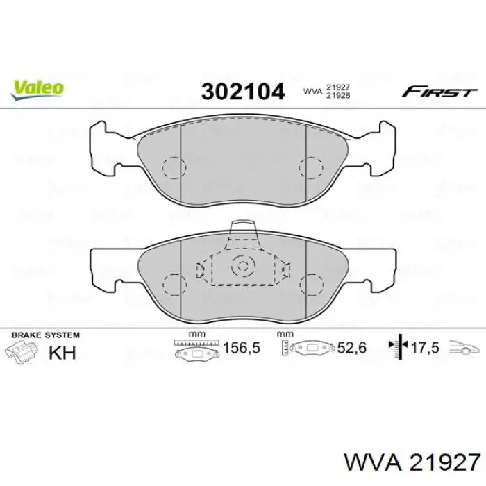 Передние тормозные колодки 21927 WVA