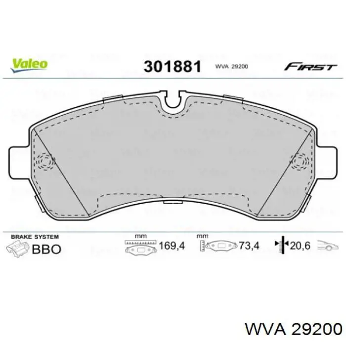 Колодки тормозные передние дисковые WVA 29200