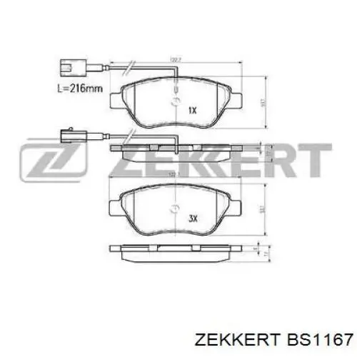 Передние тормозные колодки BS1167 Zekkert