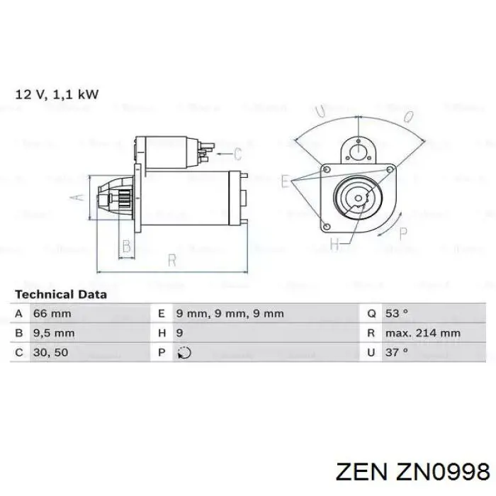 Купить ZN0998 ZEN Бендикс стартера