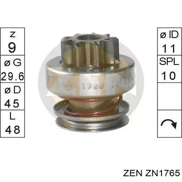 Купить ZN1765 ZEN Бендикс стартера
