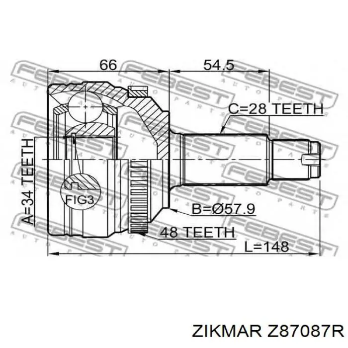 ШРУС наружный передний Z87087R Zikmar