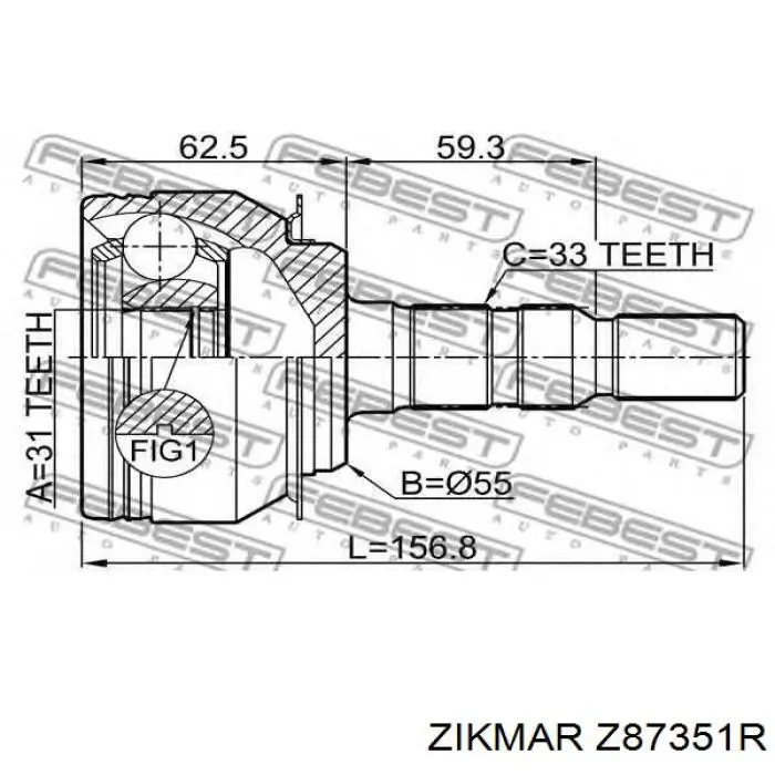 ШРУС наружный передний Z87351R Zikmar