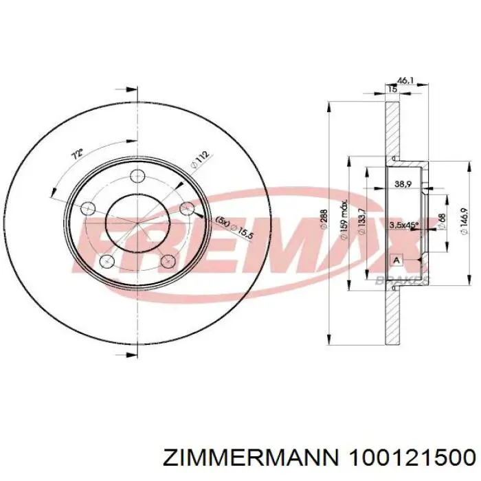 Передние тормозные диски 100121500 Zimmermann