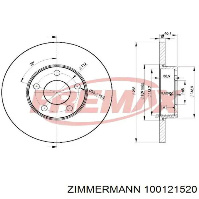 Передние тормозные диски 100121520 Zimmermann