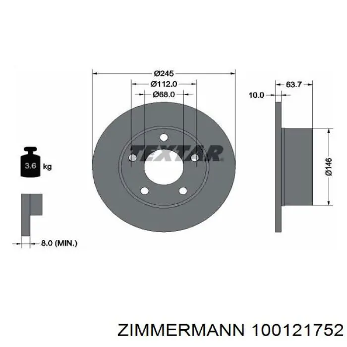 Задний дисковый тормоз Zimmermann 100121752