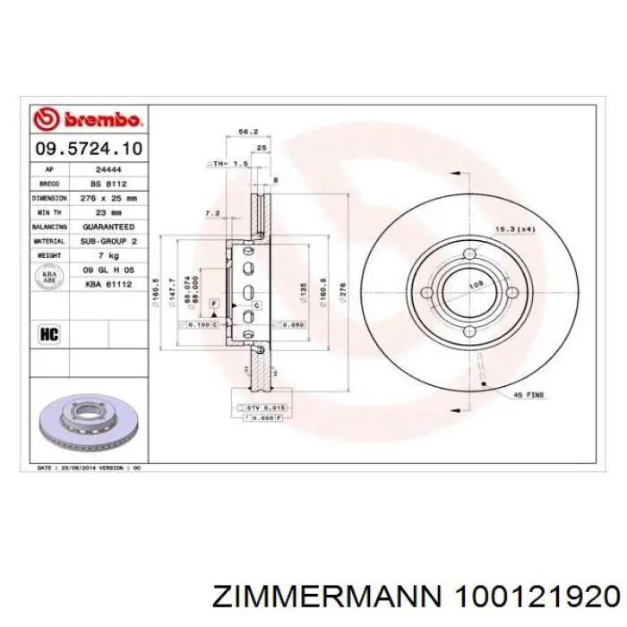 Купить 100121920 Zimmermann Ротор тормозной
