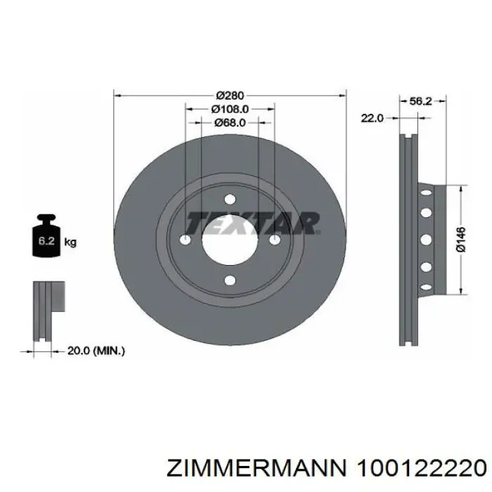 Передние тормозные диски 100122220 Zimmermann