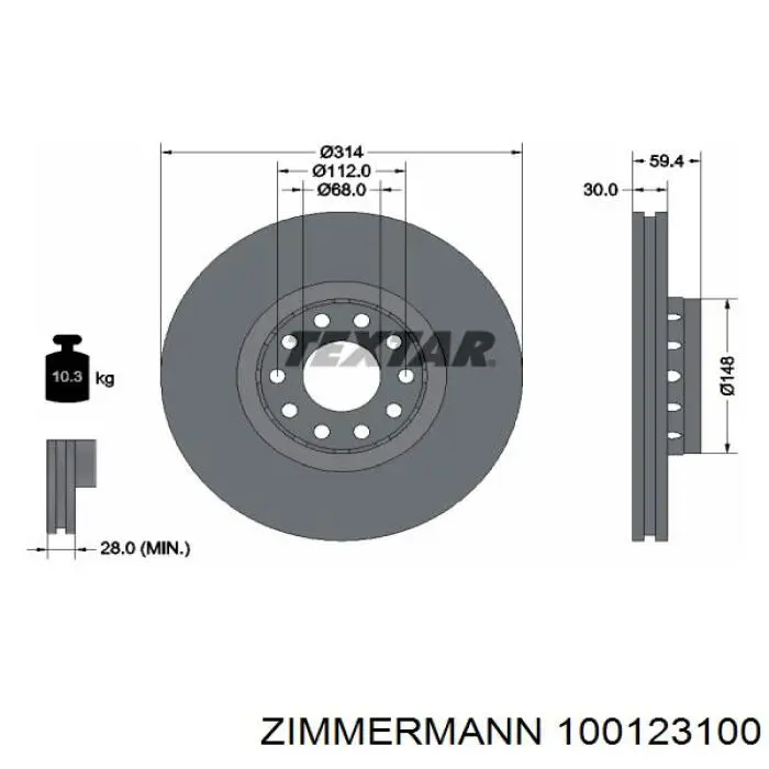 100123100 Zimmermann диск тормозной передний