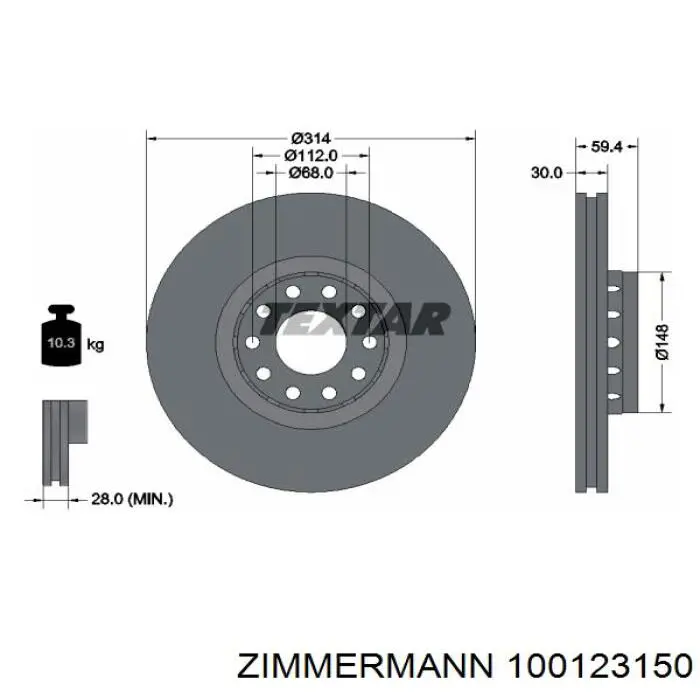 Купить 100123150 Zimmermann Ротор тормозной