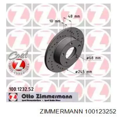 100123252 Zimmermann диск тормозной задний