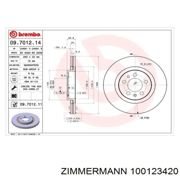 Купить 100123420 Zimmermann Ротор тормозной