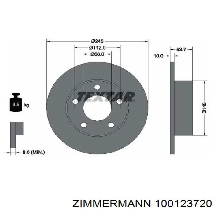 Купить 100123720 Zimmermann Диск тормозной задний