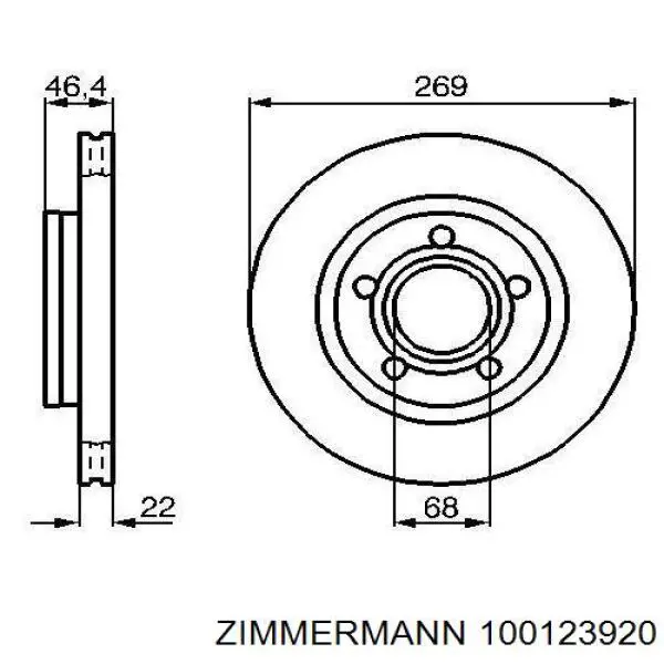 Купить 100123920 Zimmermann Диск тормозной задний