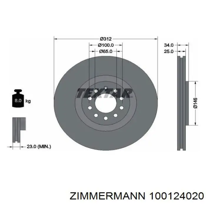 Передние тормозные диски 100124020 Zimmermann