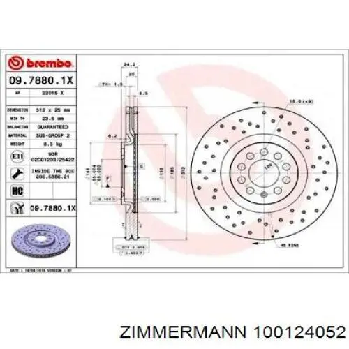 Тормоз дисковый передний Zimmermann 100124052 цена, от 100.70 USD