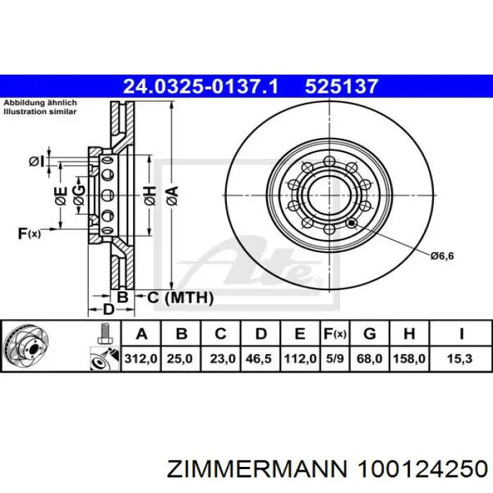 100124250 Zimmermann Диск тормозной передний