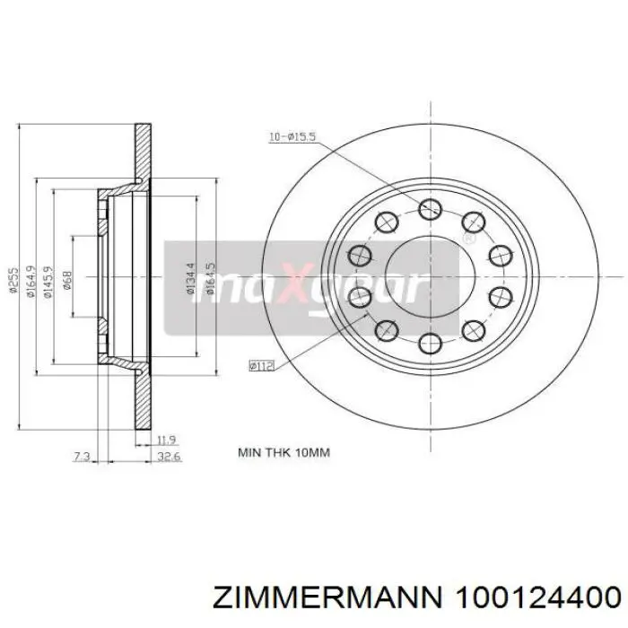 100124400 Zimmermann диск тормозной задний