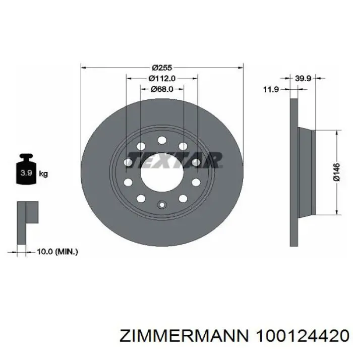 Купить 100124420 Zimmermann Диск тормозной задний