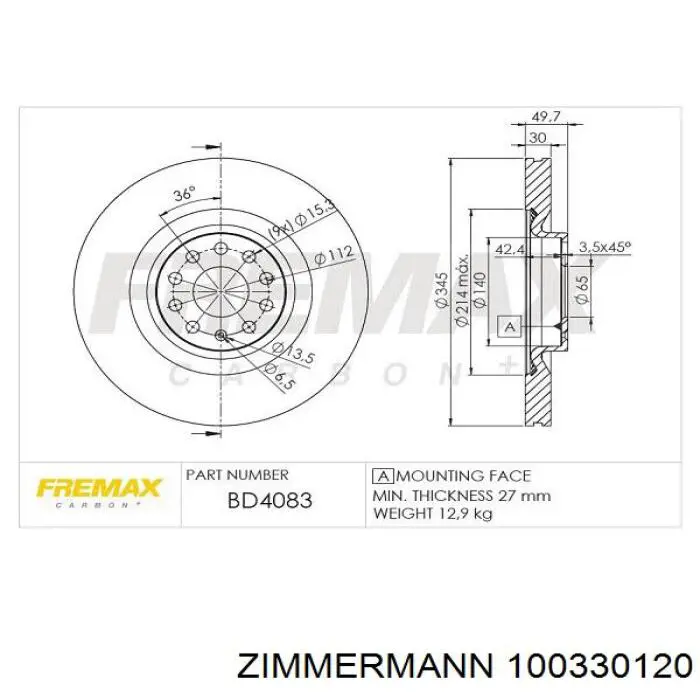 Купить 100330120 Zimmermann Ротор тормозной