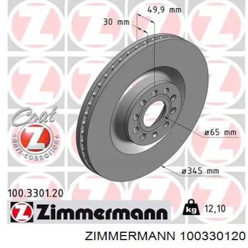 Freno de disco delantero 100330120 Zimmermann