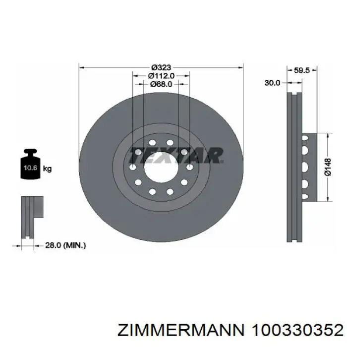 Купить 100330352 Zimmermann Ротор тормозной