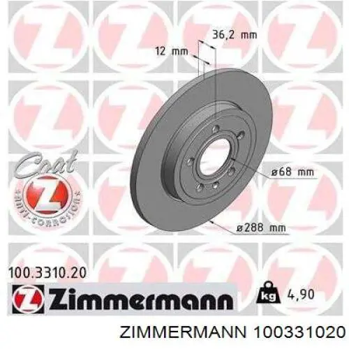 Disco de freno trasero 100331020 Zimmermann