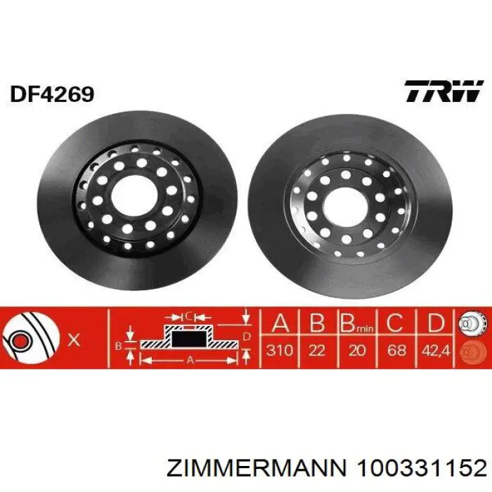 Купить 100331152 Zimmermann Диск тормозной задний