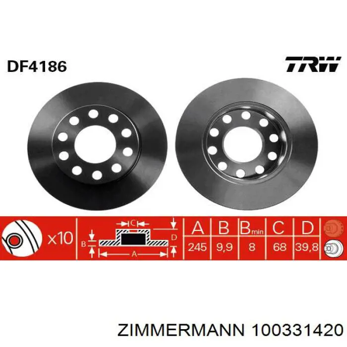Купить 100331420 Zimmermann Диск тормозной задний
