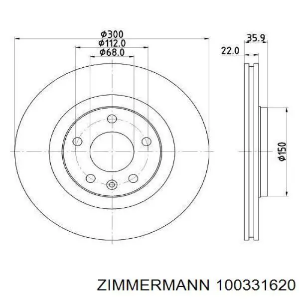 Купить 100331620 Zimmermann Диск тормозной задний