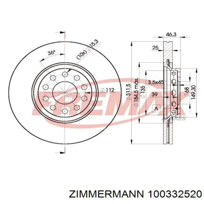 Купить 100332520 Zimmermann Ротор тормозной