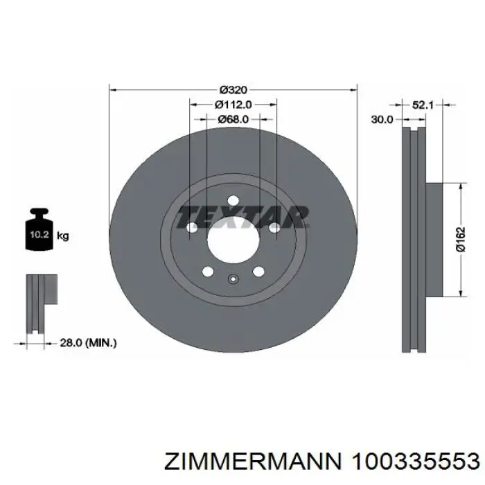 Передние тормозные диски 100335553 Zimmermann