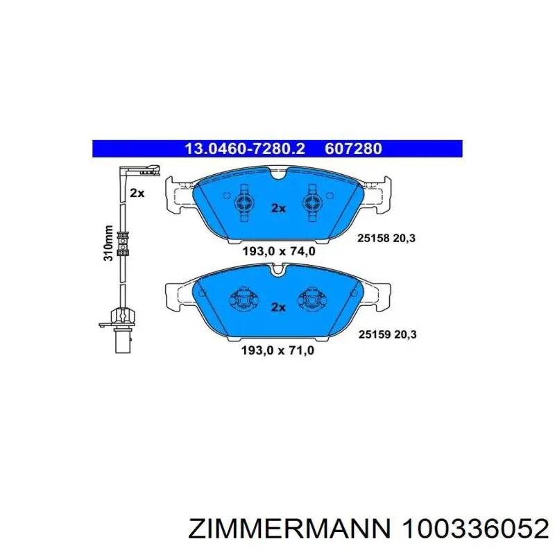 Передние тормозные диски 100336052 Zimmermann
