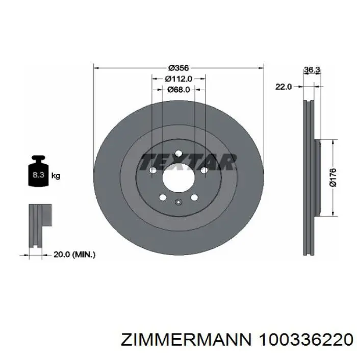 Купить 100336220 Zimmermann Диск тормозной задний